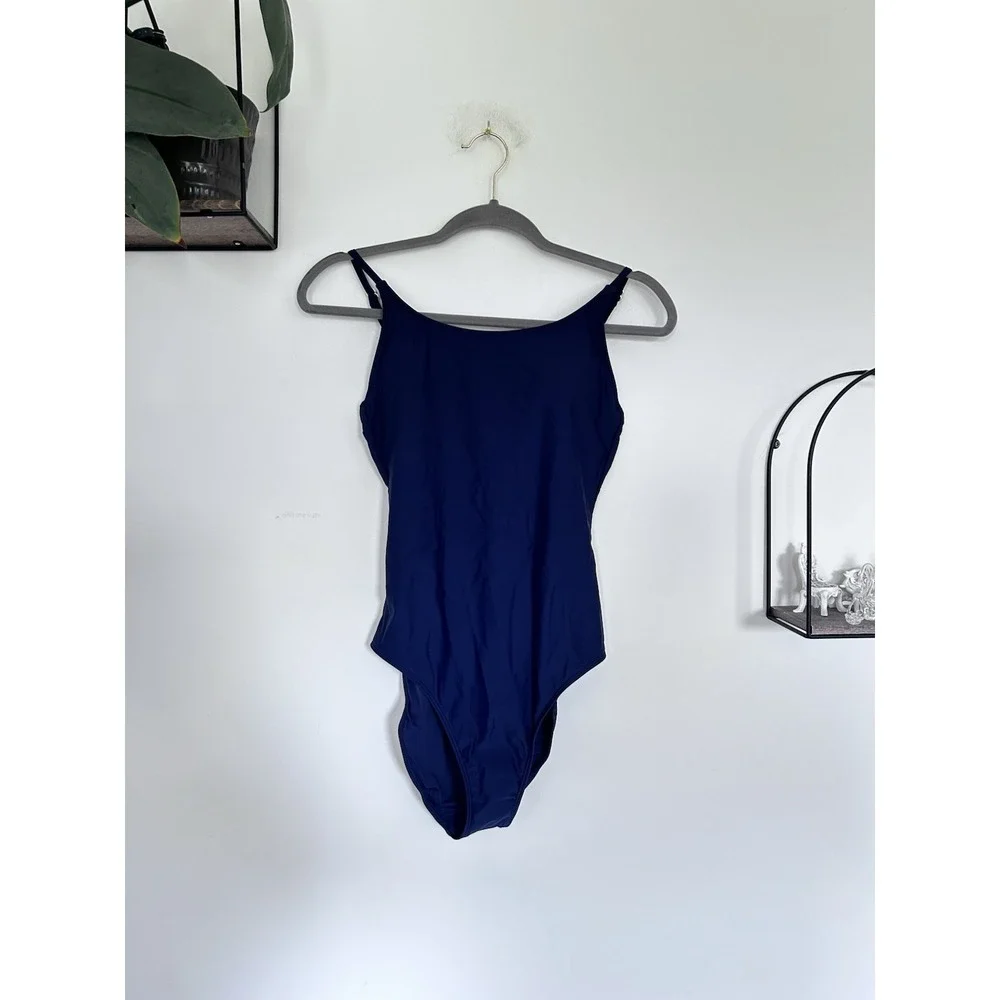 NWT Quince Deep Navy Italian Cami One Piece Swimsuit Size Small